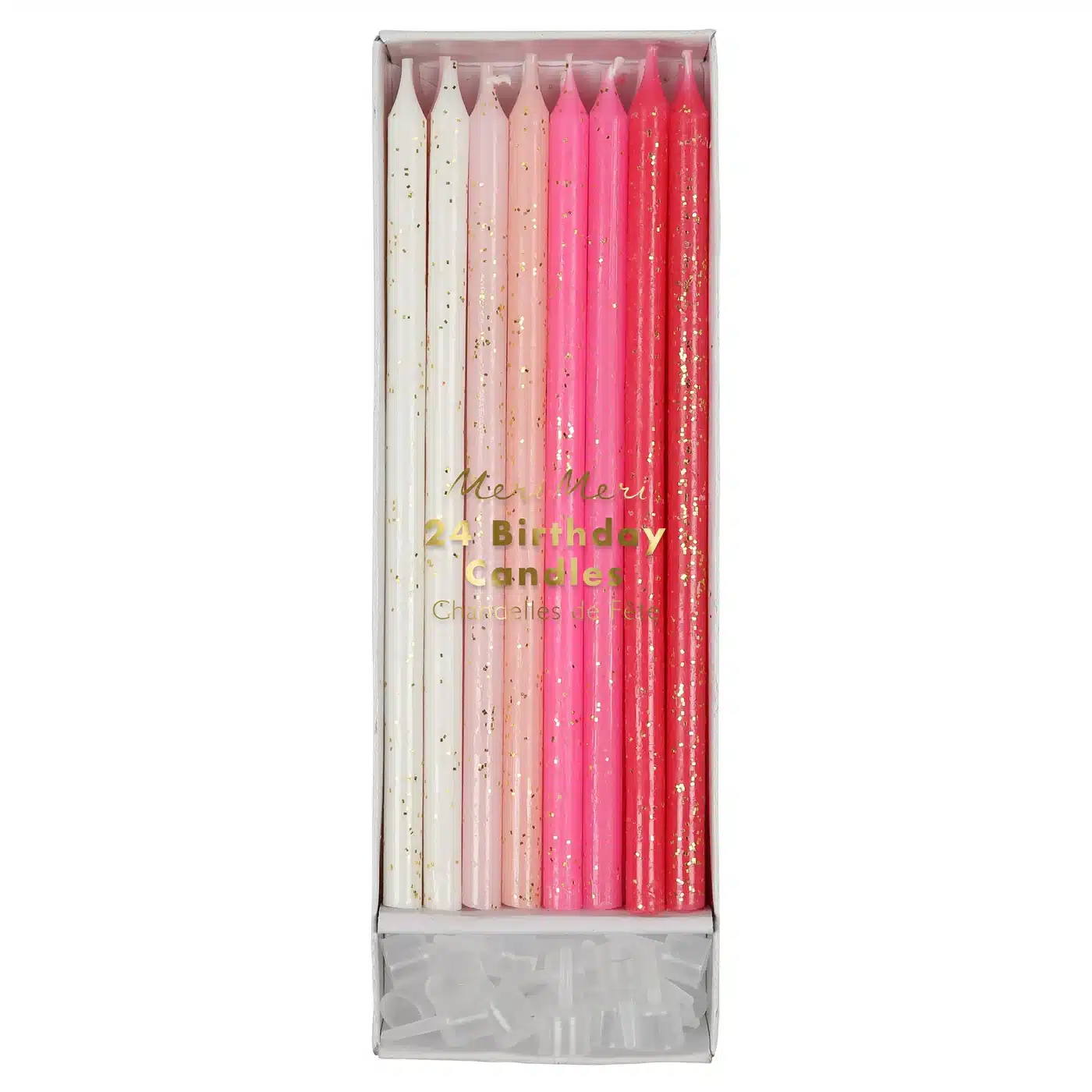 24 Velas en tonos rosas con purpurina