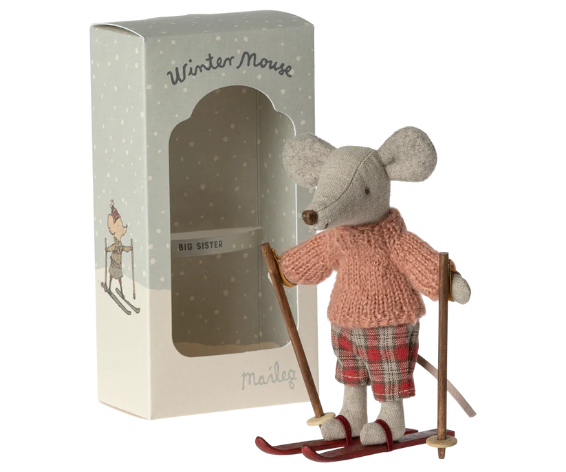 Ratón de invierno con set de esquí, Mamá - Rojo