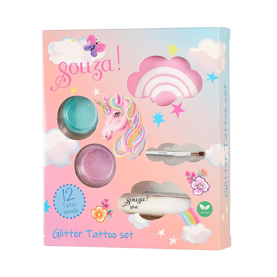 Set de tatuajes con brillantina Unicornio
