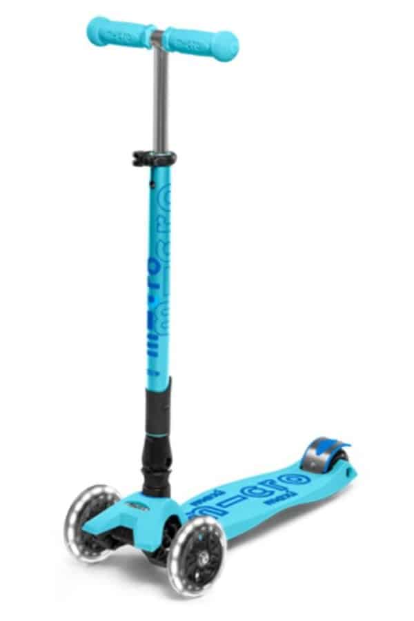 Patinete Maxi Deluxe Plegable LED Azul Brillo. Micro