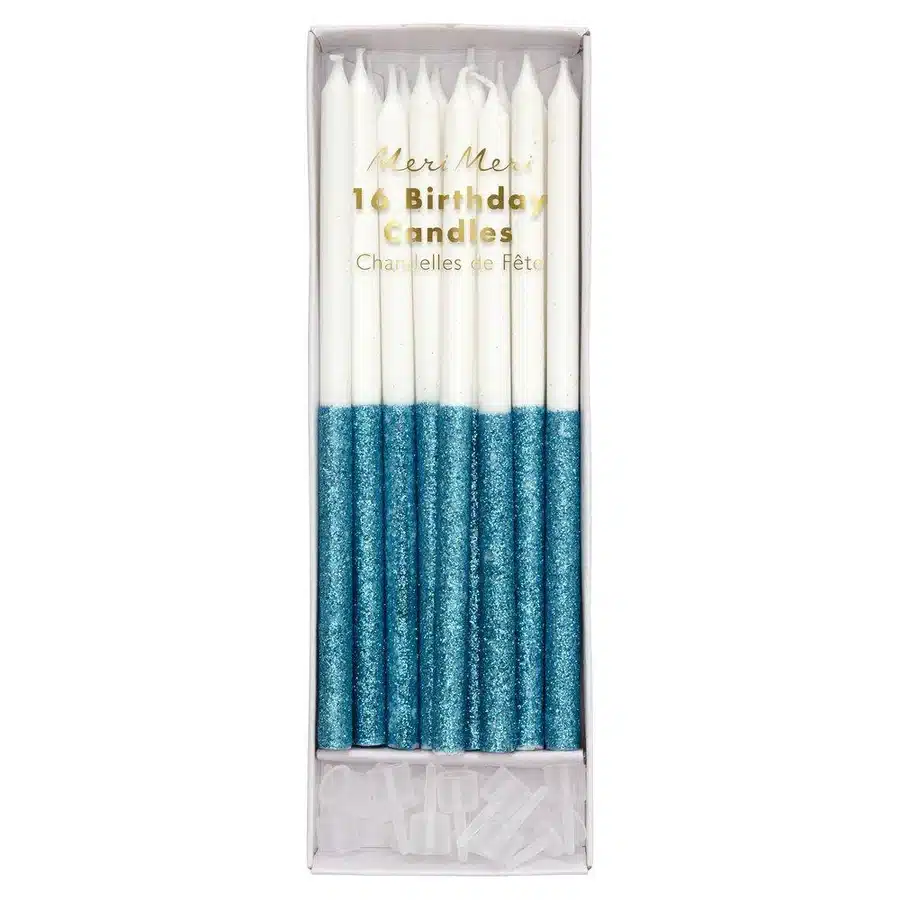 Velas azules con purpurina
