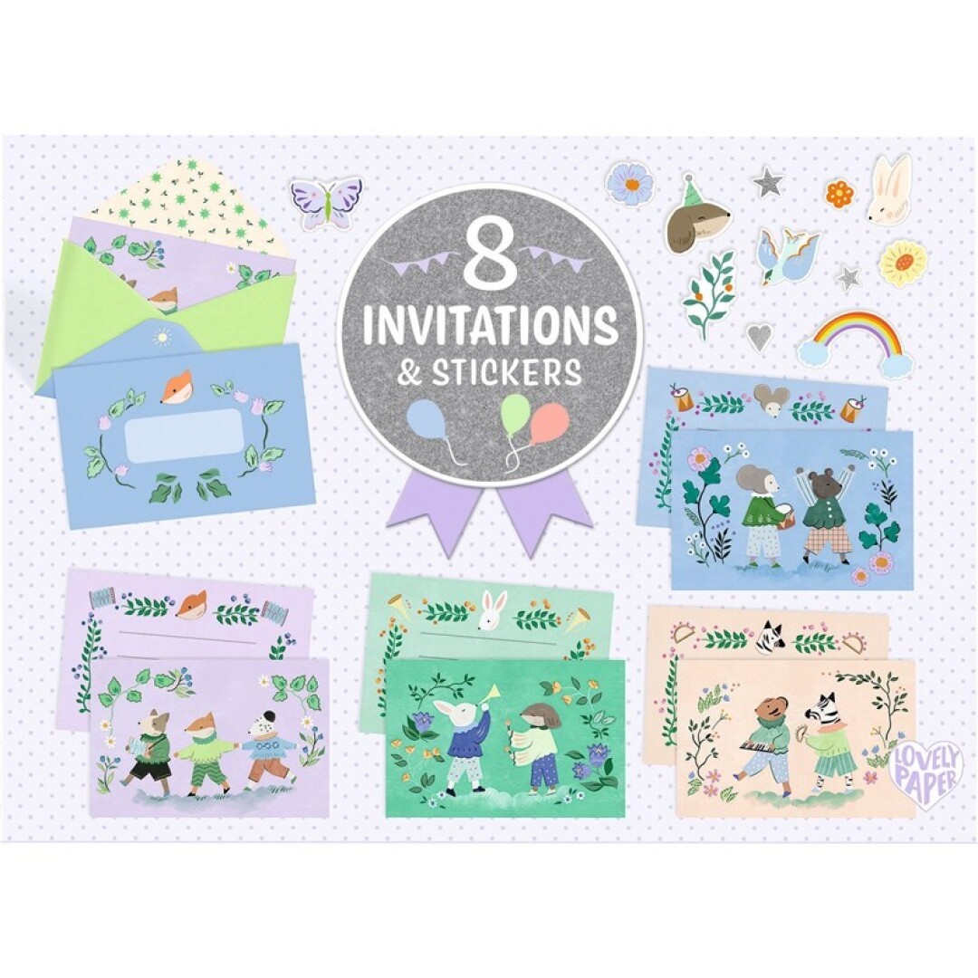 Pack invitaciones fanfarria de animales