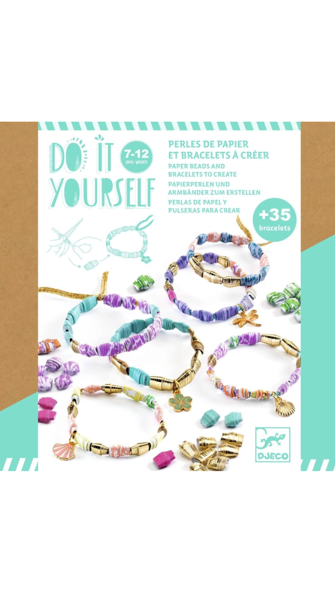 Perlas de papel y pulseras para crear